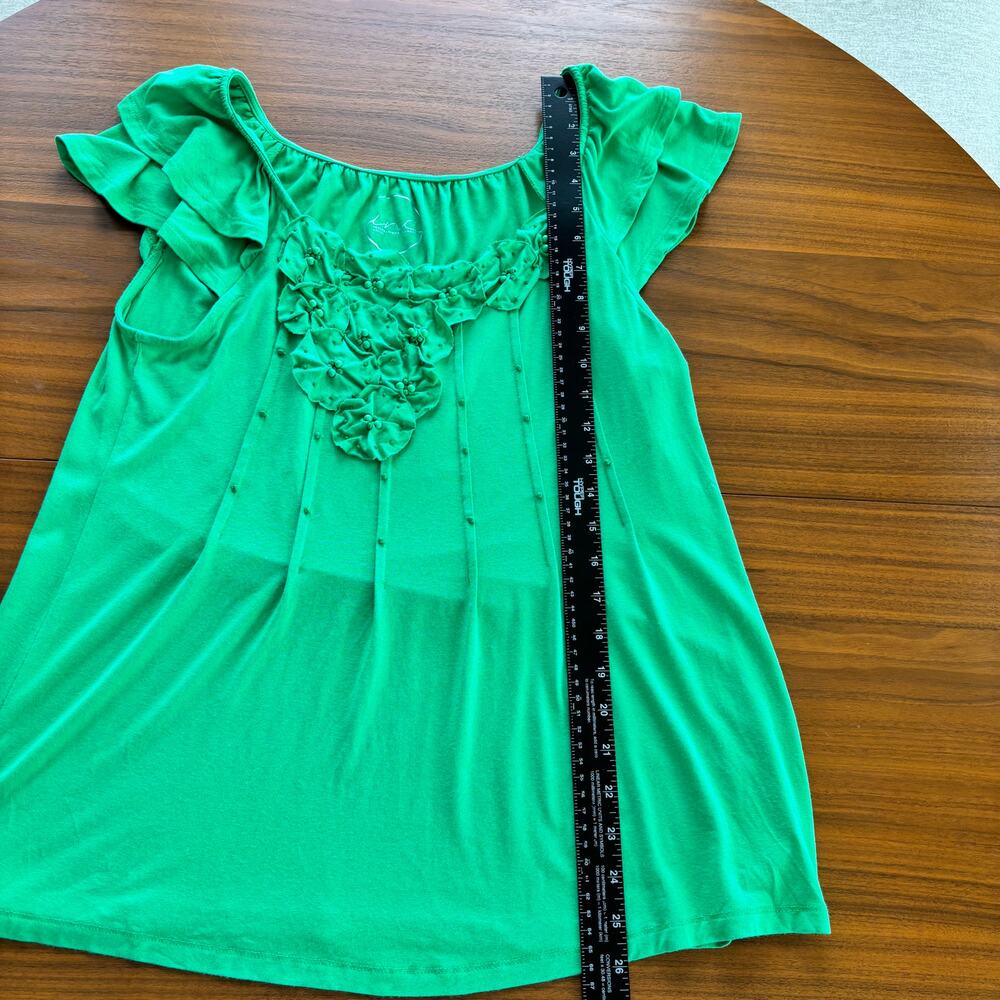 Vintage Y2K INC Flutter Sleeve Top Petite Medium Bright Green Soft Girl Fairy - Picture 9 of 16